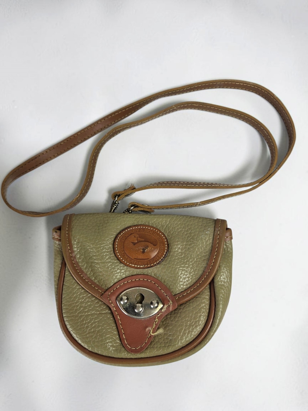 Dooney & Bourke Olive Green Leather Crossbody with Tan Trim
